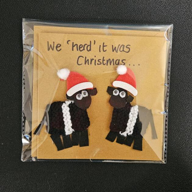 A Handmade belted Galloway cow Christmas card