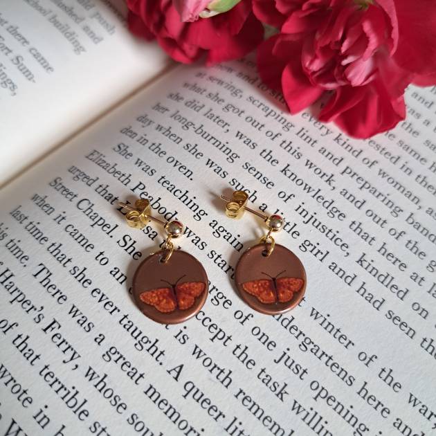 Small Brown Copper Butterfly Earrings