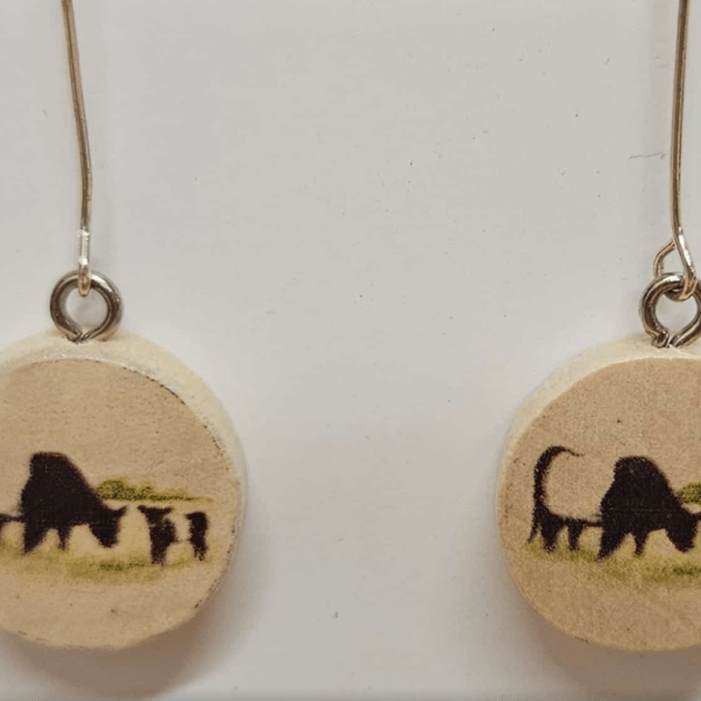 Belted Galloway Cow with Calf Wooden earrings