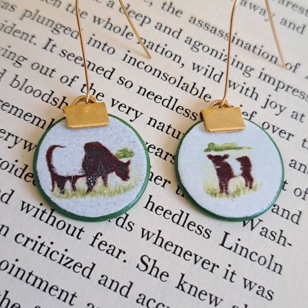 Small Belted Galloway Cow and Calf Earrings